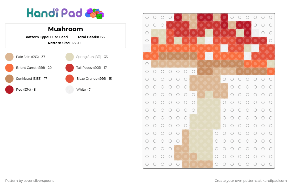 Mushroom - Fuse Bead Pattern by sevensilverspoons on Kandi Pad - red,beige