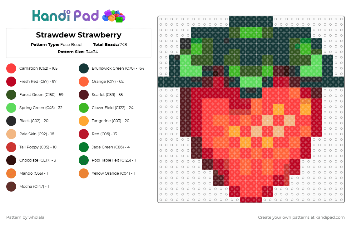 Strawdew Strawberry - Fuse Bead Pattern by wholala on Kandi Pad - red,orange