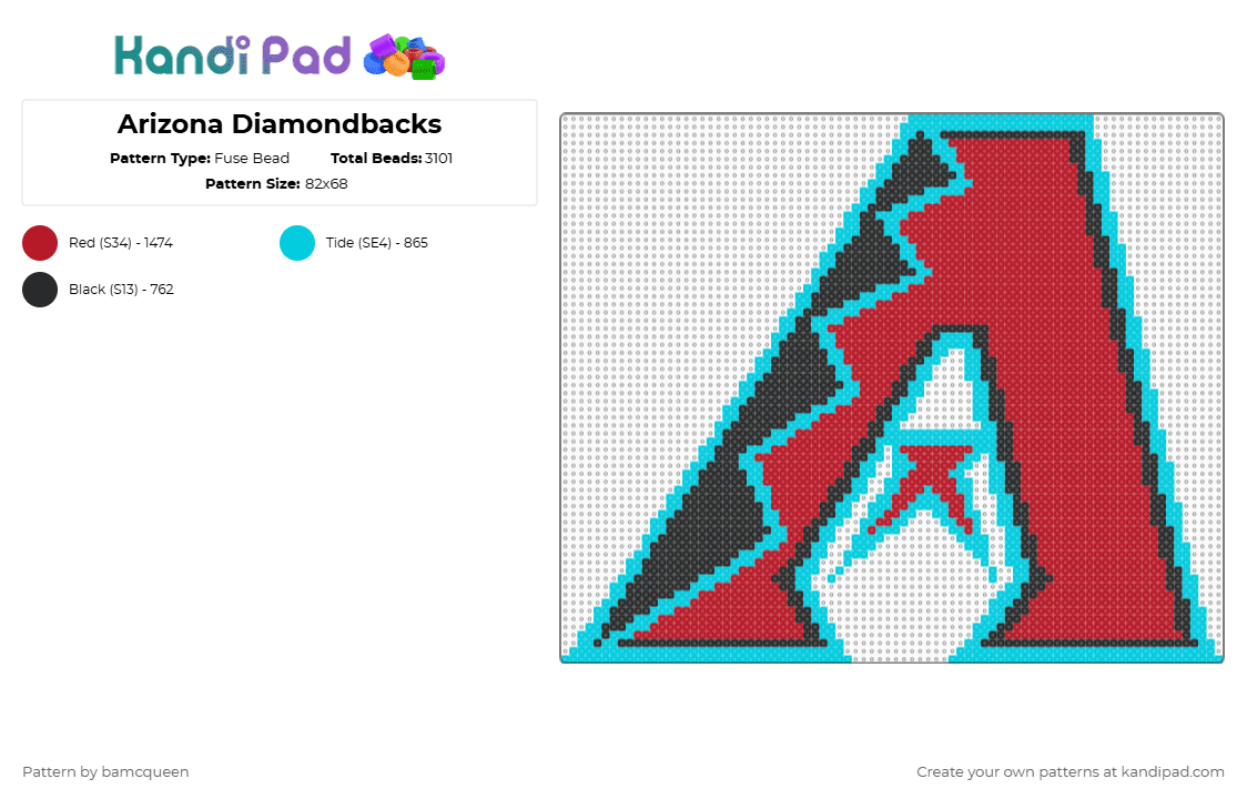 Arizona Diamondbacks - Fuse Bead Pattern by bamcqueen on Kandi Pad - logo,arizona diamondbacks,baseball,sports,team,light blue,red