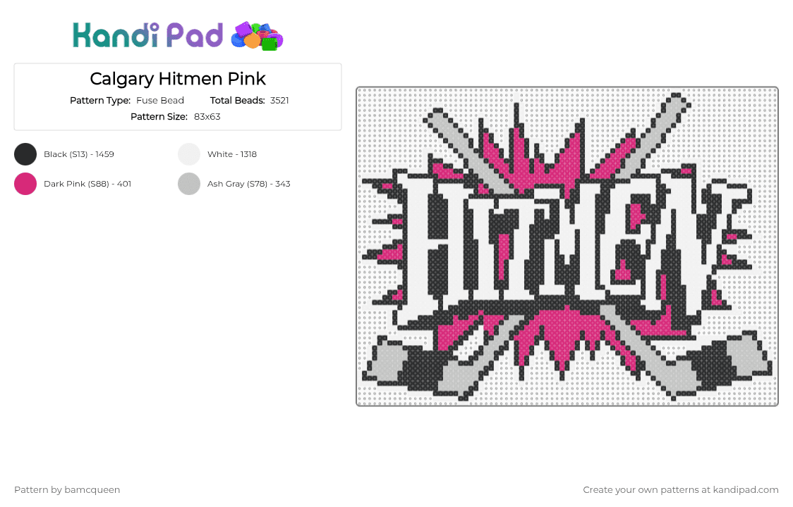 Calgary Hitmen Pink - Fuse Bead Pattern by bamcqueen on Kandi Pad - hockey,logo,sports,white,pink,beige