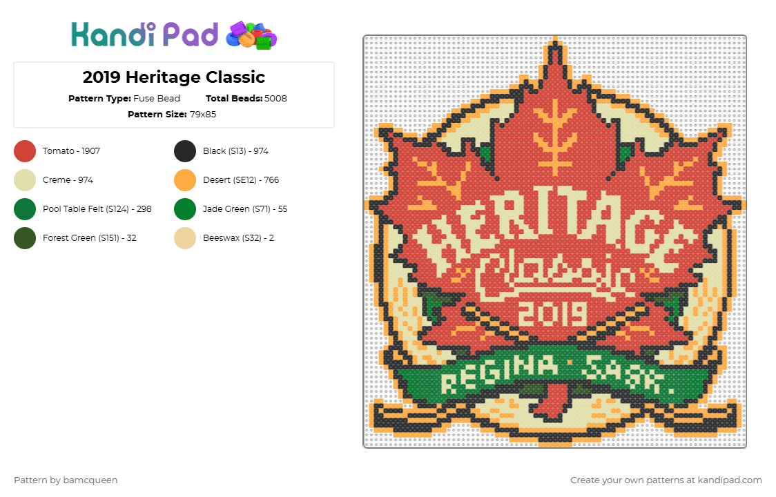 2019 Heritage Classic - Fuse Bead Pattern by bamcqueen on Kandi Pad - red,yellow