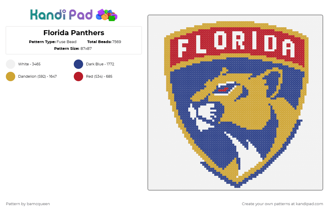Florida Panthers - Fuse Bead Pattern by bamcqueen on Kandi Pad - blue,orange