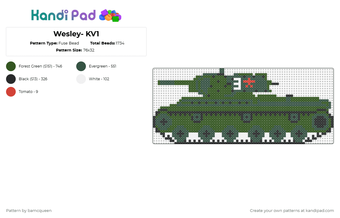 Wesley- KV1 - Fuse Bead Pattern by bamcqueen on Kandi Pad - tank,army,military,gold,gray
