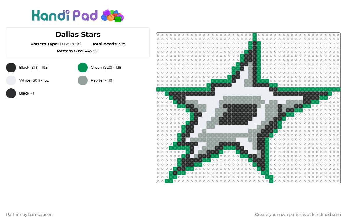Dallas Stars - Fuse Bead Pattern by bamcqueen on Kandi Pad - green,gray
