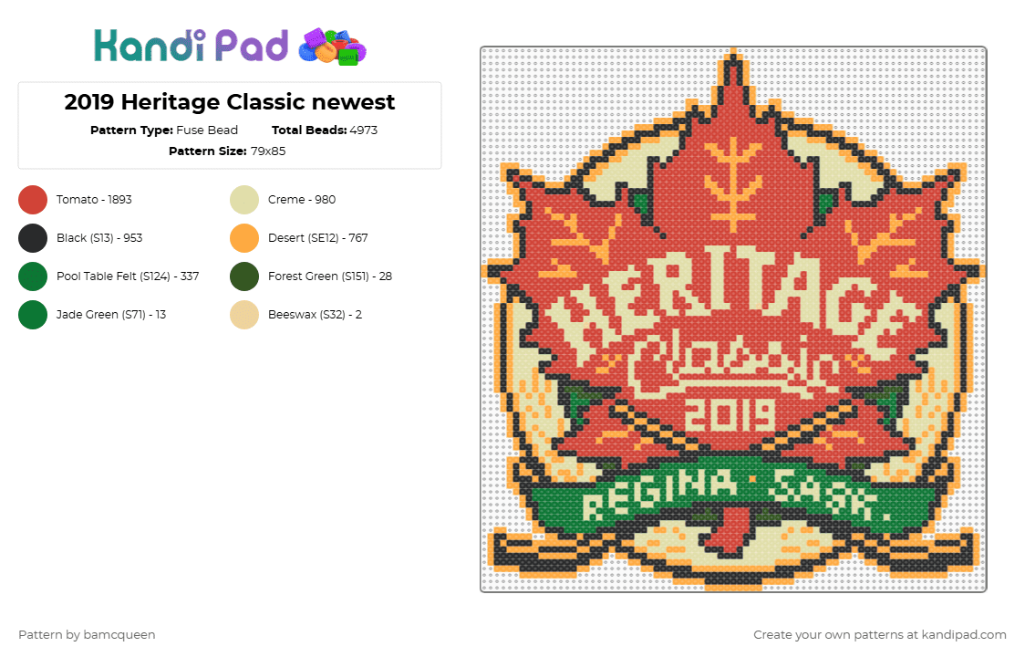 2019 Heritage Classic newest - Fuse Bead Pattern by bamcqueen on Kandi Pad - red,orange,yellow