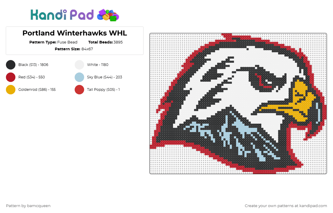 Portland Winterhawks WHL - Fuse Bead Pattern by bamcqueen on Kandi Pad - white,red