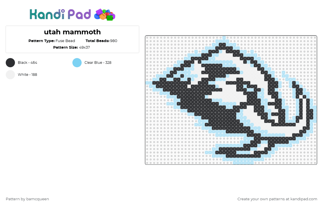 utah mammoth - Fuse Bead Pattern by bamcqueen on Kandi Pad - white,light blue