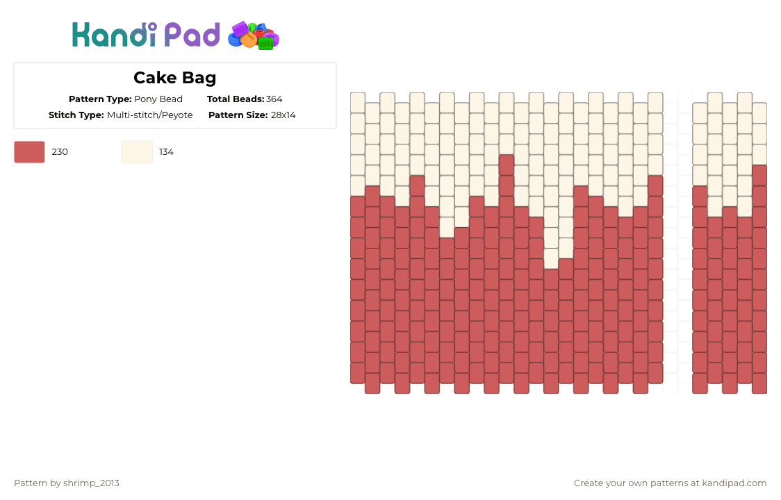 Cake Bag - Pony Bead Pattern by shrimp_2013 on Kandi Pad - red,white,cake,bag