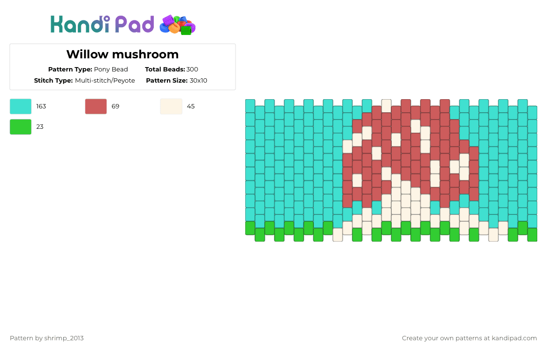 Willow mushroom - Pony Bead Pattern by shrimp_2013 on Kandi Pad - light blue,mushroom,tree,cuff
