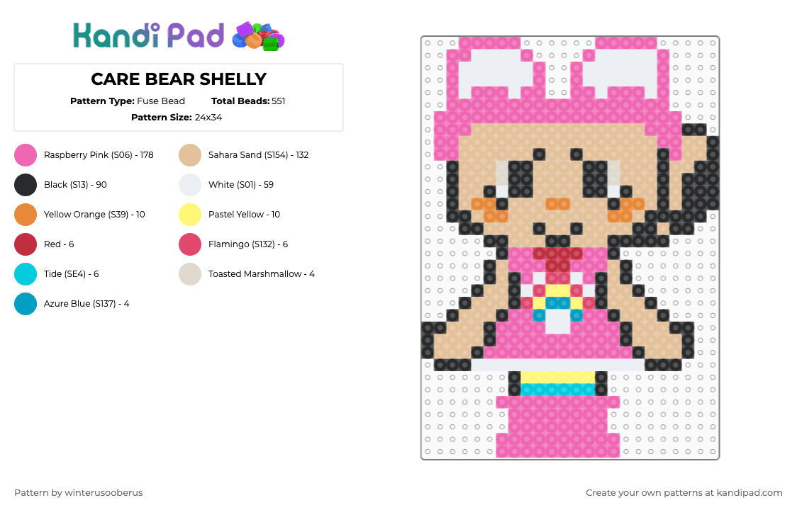 CARE BEAR SHELLY - Fuse Bead Pattern by winterusooberus on Kandi Pad - beige, pink