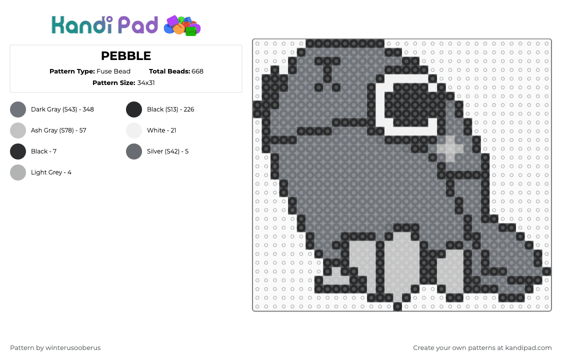 PEBBLE - Fuse Bead Pattern by winterusooberus on Kandi Pad - gray