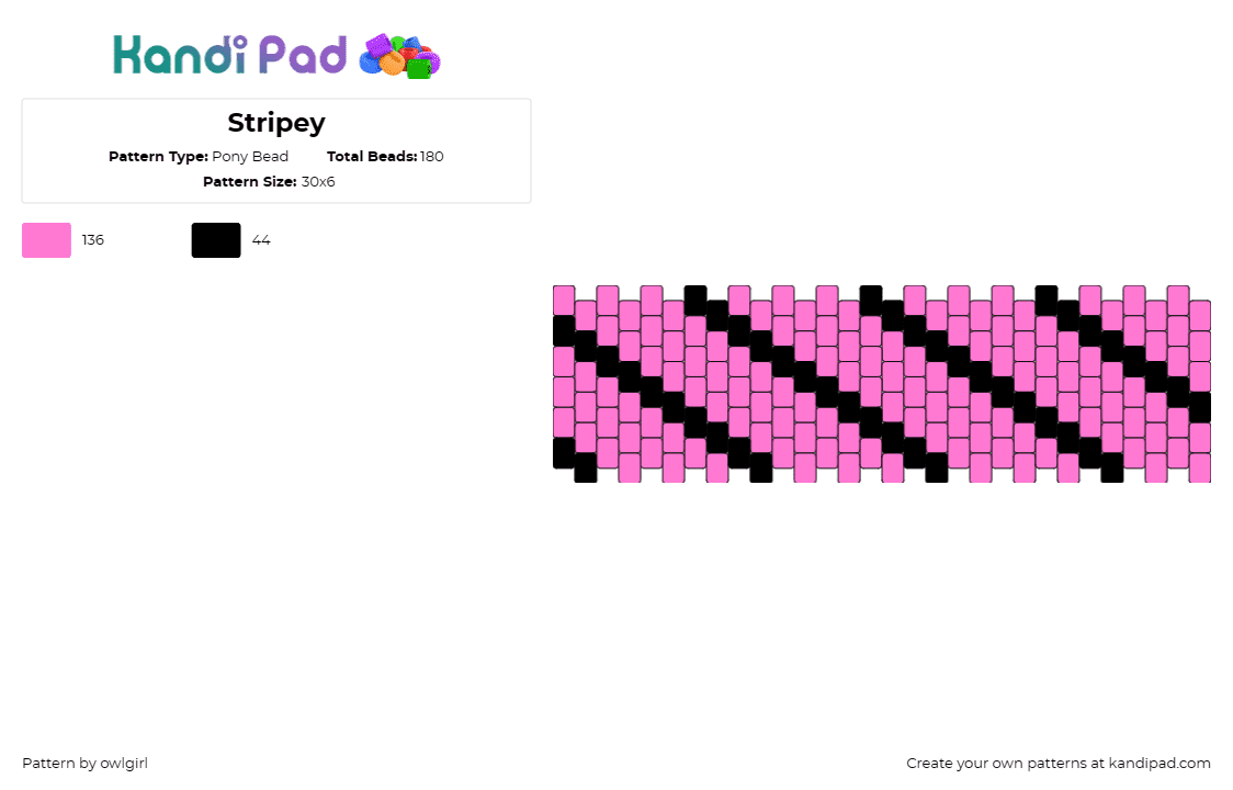 Stripey - Pony Bead Pattern by owlgirl on Kandi Pad - stripes,cuff,alternating,retro,contemporary,pink