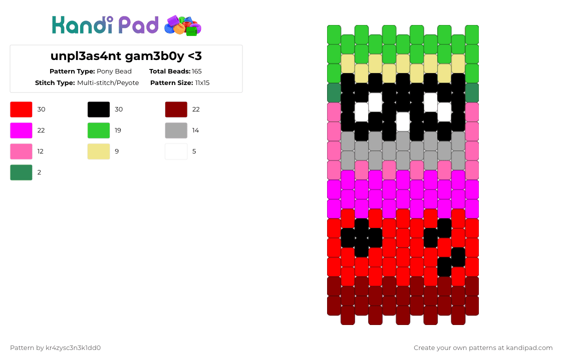 unpl3as4nt gam3b0y - Pony Bead Pattern by kr4zysc3n3k1dd0 on Kandi Pad - red,pink