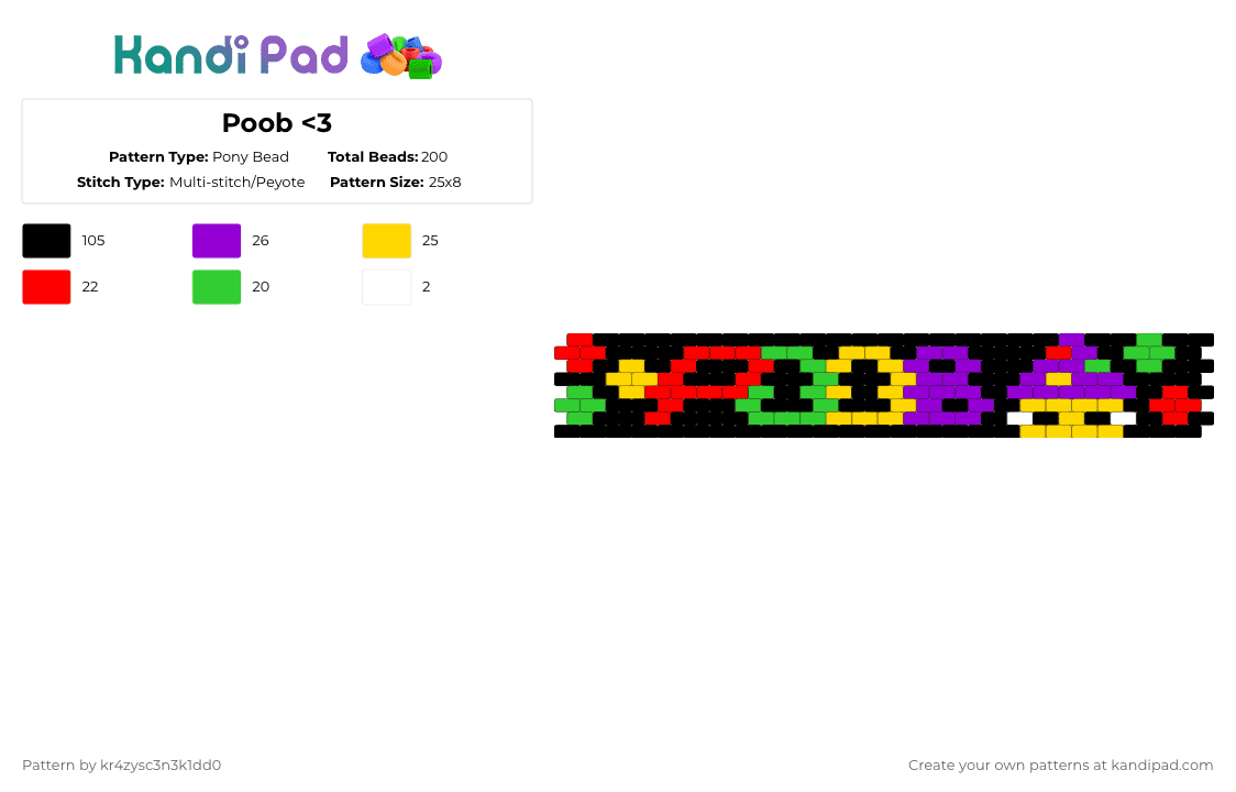 Poob - Pony Bead Pattern by kr4zysc3n3k1dd0 on Kandi Pad - black,purple,red,yellow