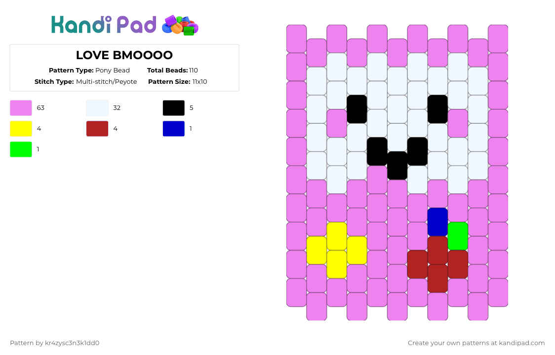 LOVE BMOOOO - Pony Bead Pattern by kr4zysc3n3k1dd0 on Kandi Pad - pink