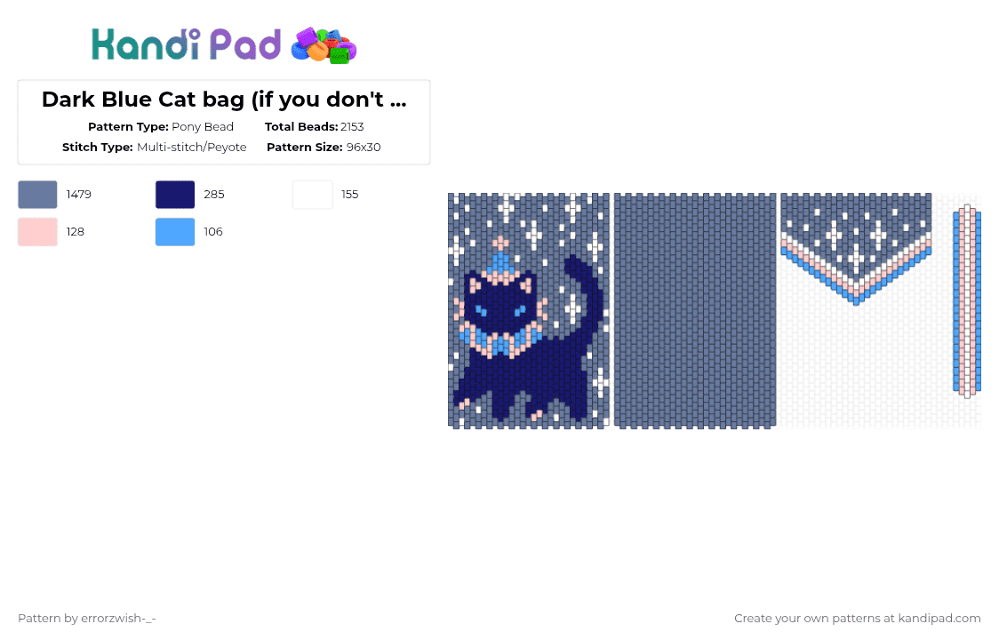 Dark Blue Cat bag (if you don\'t have black) - Pony Bead Pattern by errorzwish-_- on Kandi Pad - blue