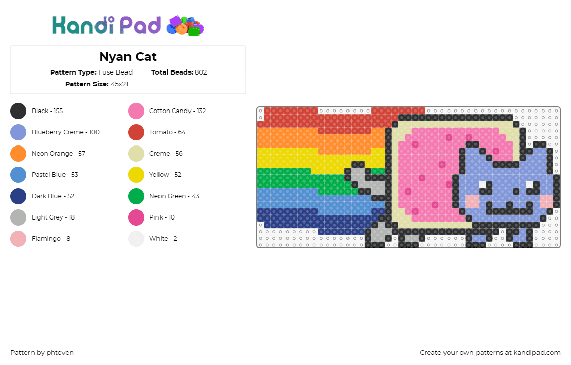 Nyan Cat - Fuse Bead Pattern by phteven on Kandi Pad - nyan cat,meme,internet,colorful