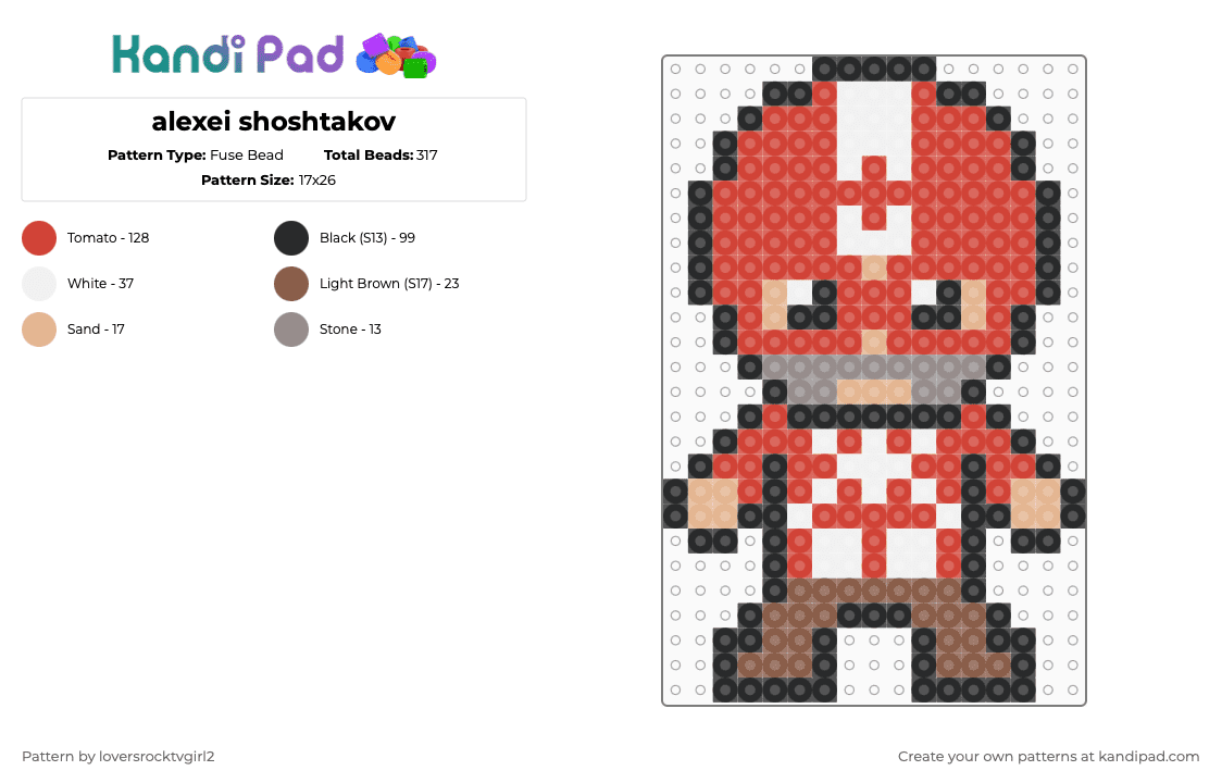alexei shoshtakov - Fuse Bead Pattern by loversrocktvgirl2 on Kandi Pad - alexei ahoshtakov,comic,movie,character,red,alexei,thunderbolts,marvel,thunderbolts perler,alexei shoshtakov,black widow,red guardian,marvel perler