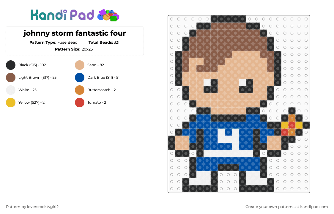 johnny storm fantastic four - Fuse Bead Pattern by loversrocktvgirl2 on Kandi Pad - tan,beige,blue,marvel,johnny storm,fantastic 4,fantastic four,chris evans,perler bead pattern,marvel perler
