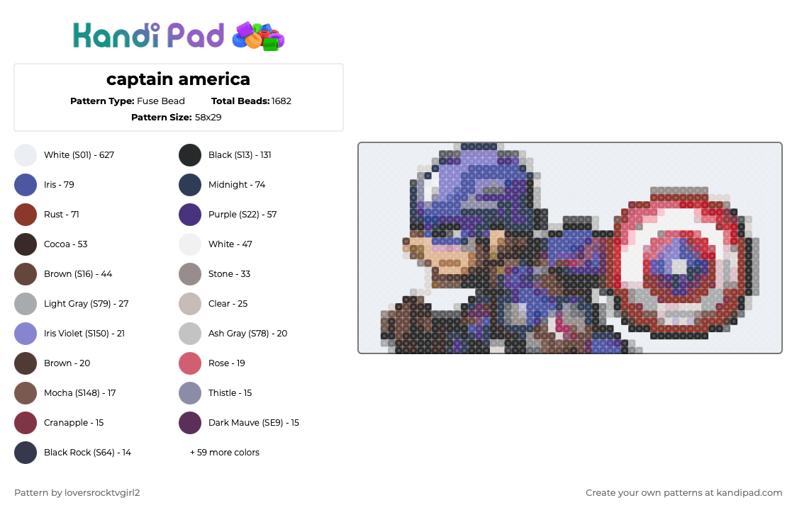 captain america - Fuse Bead Pattern by loversrocktvgirl2 on Kandi Pad - white,purple,gray,brown,colorful,captain america,marvel,perler,marvel perler,chris evans,steve rogers,cap