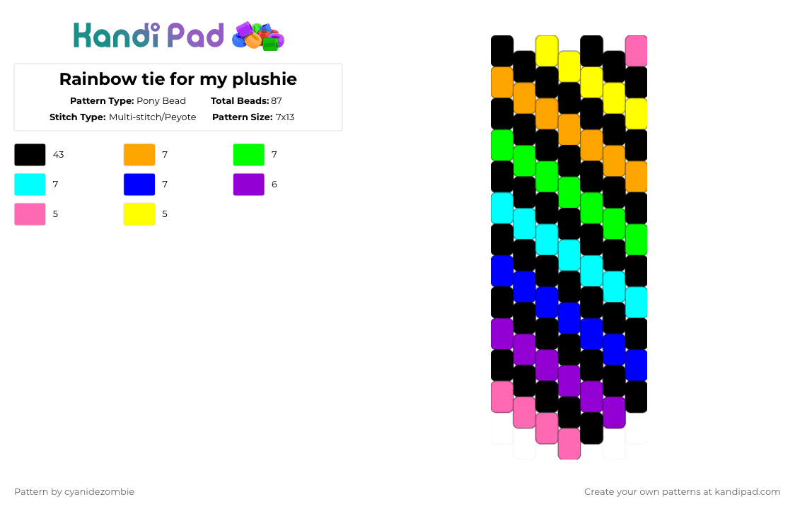 Rainbow tie for my plushie - Pony Bead Pattern by cyanidezombie on Kandi Pad - black,green,purple,colorful