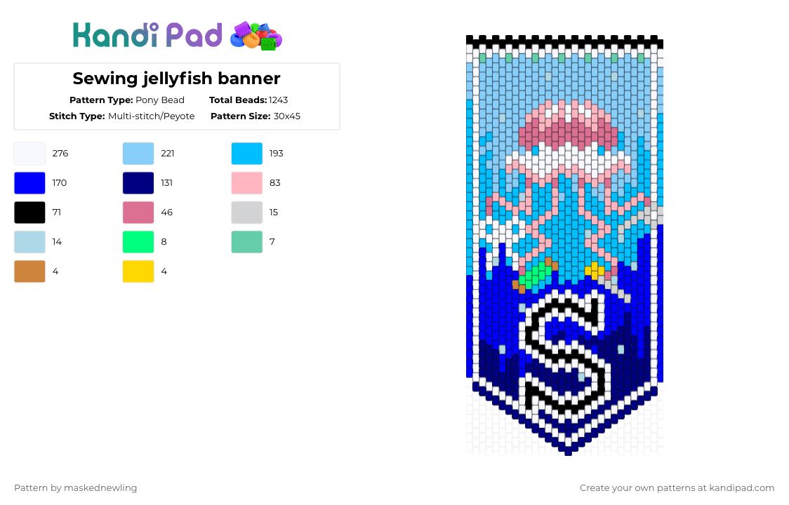Sewing jellyfish banner - Pony Bead Pattern by maskednewling on Kandi Pad - light blue,purple