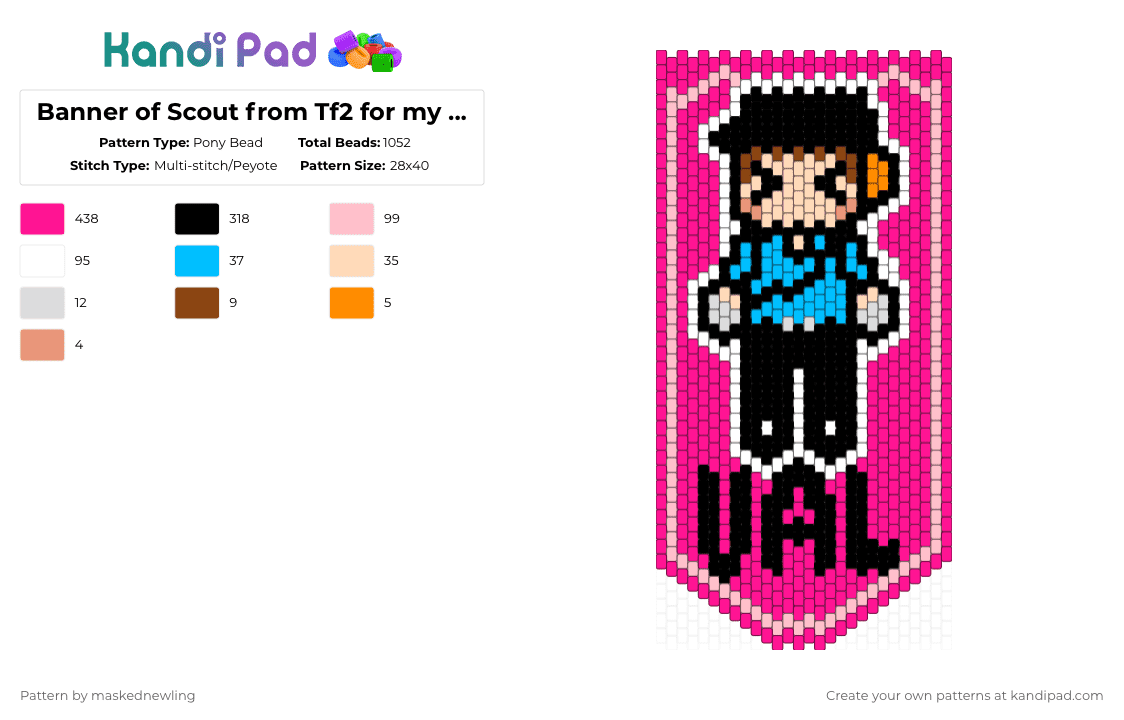 Banner of Scout from Tf2 for my friend (BLUE) - Pony Bead Pattern by maskednewling on Kandi Pad - pink
