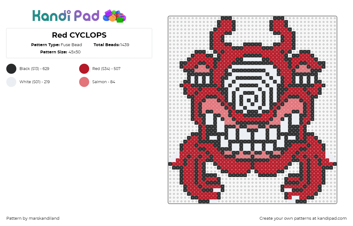 Red CYCLOPS - Fuse Bead Pattern by marskandiland on Kandi Pad - cyclops,subtronics,hypnotize,music,edm,dj,red,eye,electronic,sharp contrasts