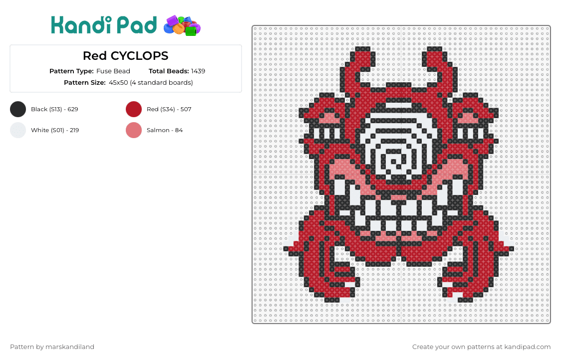 Red CYCLOPS - Fuse Bead Pattern by marskandiland on Kandi Pad - cyclops,subtronics,hypnotize,music,edm,dj,red,eye,electronic,sharp contrasts,captivating