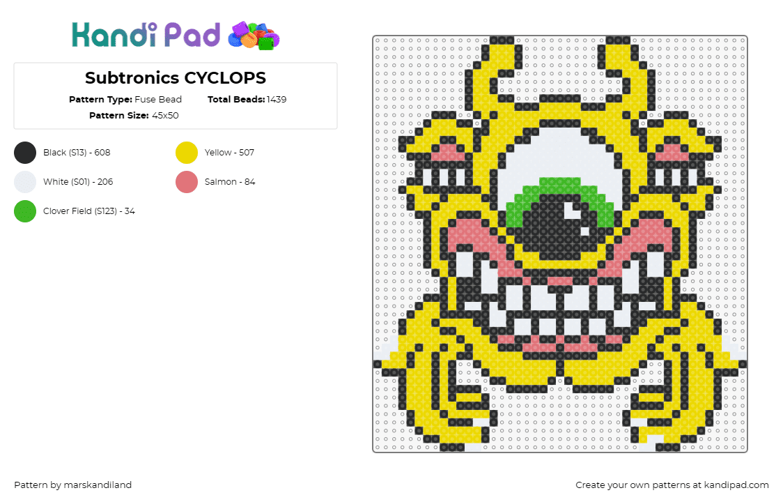 Subtronics CYCLOPS - Fuse Bead Pattern by marskandiland on Kandi Pad - subtronics,cyclops,music,edm,dj,yellow,electric,all-seeing eye,festival,vibrant