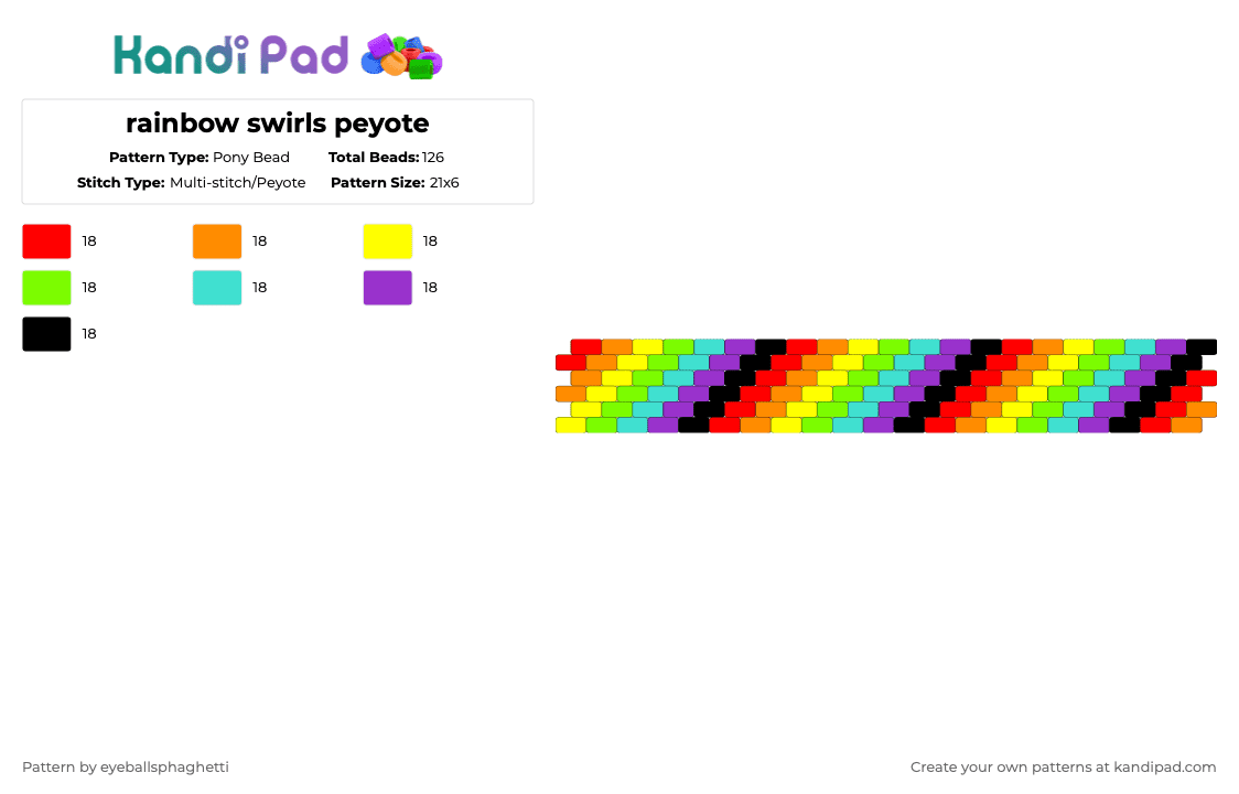 rainbow swirls peyote - Pony Bead Pattern by eyeballsphaghetti on Kandi Pad - orange,green,purple,colorful