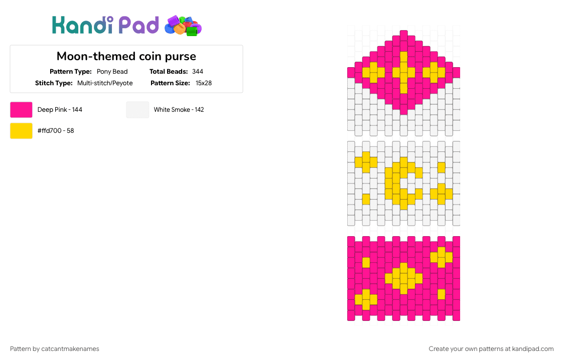 Moon-themed coin purse - Pony Bead Pattern by catcantmakenames on Kandi Pad - pink, yellow