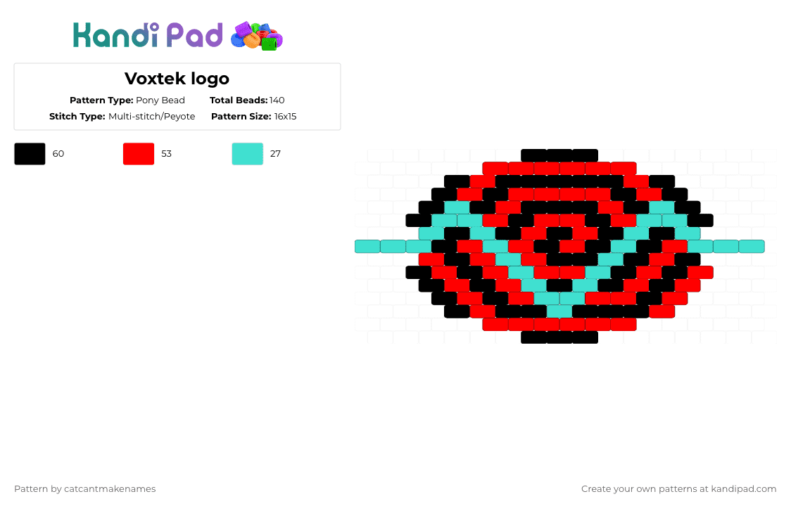 Voxtek logo - Pony Bead Pattern by catcantmakenames on Kandi Pad - red,light blue,cotddistortion,hazbin,vox,voxtek,voxtech