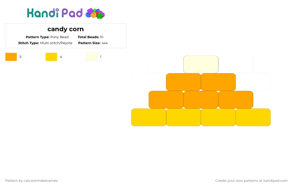 candy corn - Pony Bead Pattern by catcantmakenames on Kandi Pad - orange,yellow,cotdjunkfood
