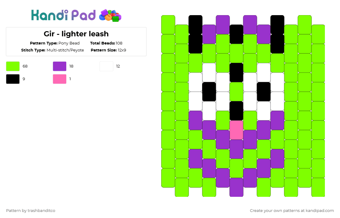 Gir - lighter leash - Pony Bead Pattern by trashbanditco on Kandi Pad - green