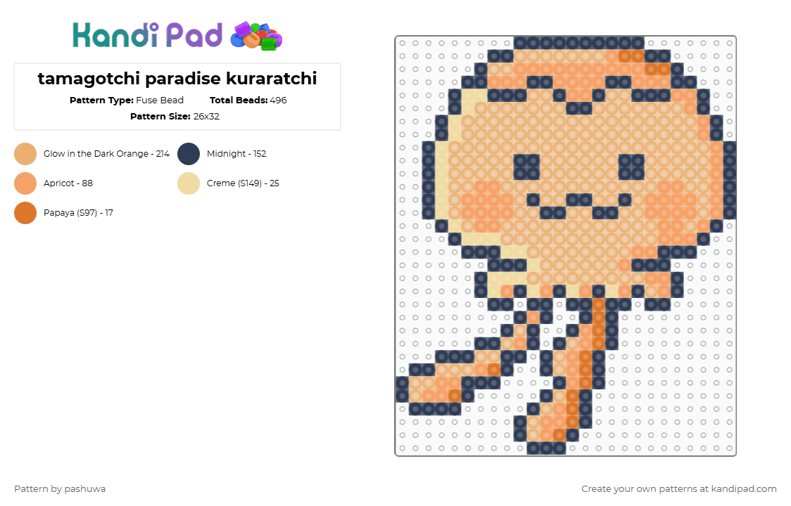 tamagotchi paradise kuraratchi - Fuse Bead Pattern by pashuwa on Kandi Pad - tamagotchi,kuraratchi,animal,video game,gaming,orange