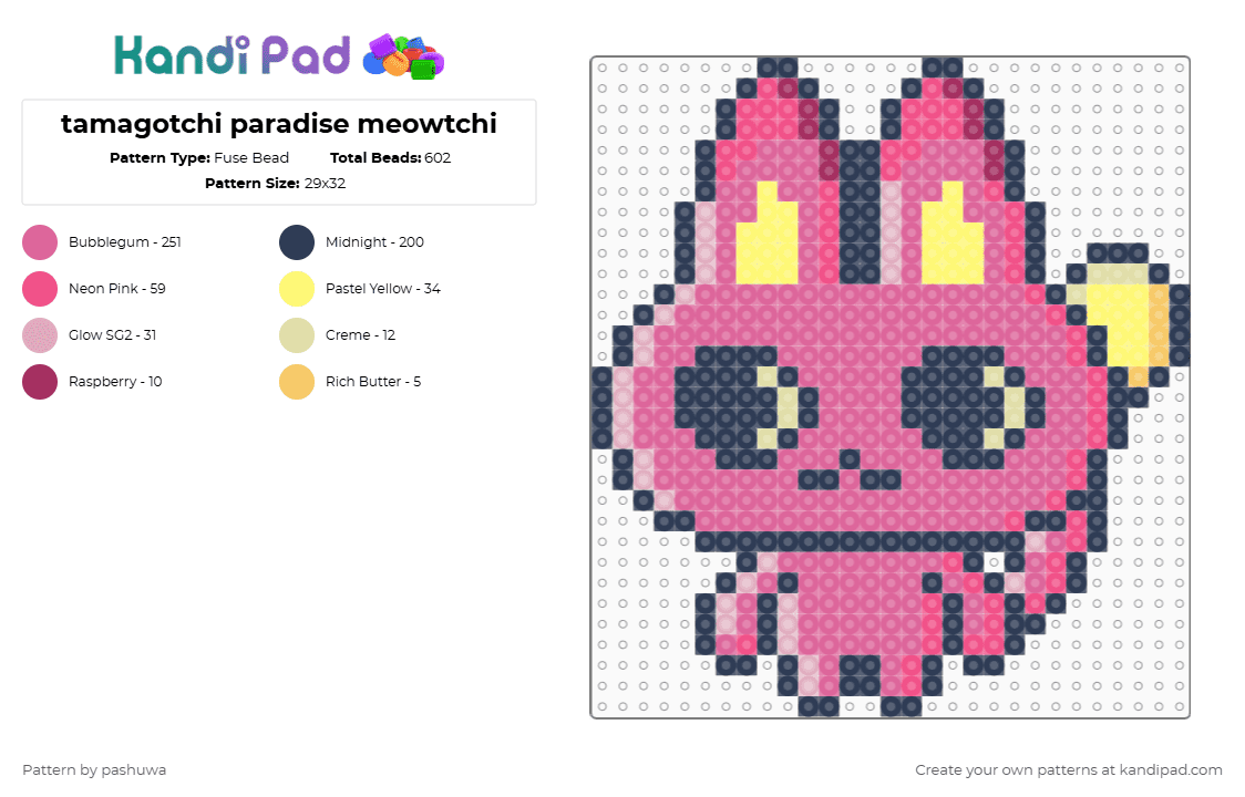 tamagotchi paradise meowtchi - Fuse Bead Pattern by pashuwa on Kandi Pad - purple,pink