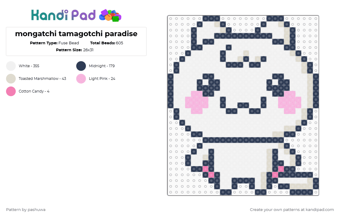 tamagotchi paradise mongatchi - Fuse Bead Pattern by pashuwa on Kandi Pad - tamagotchi,animal,video game,field,sprite,gaming,white,purple