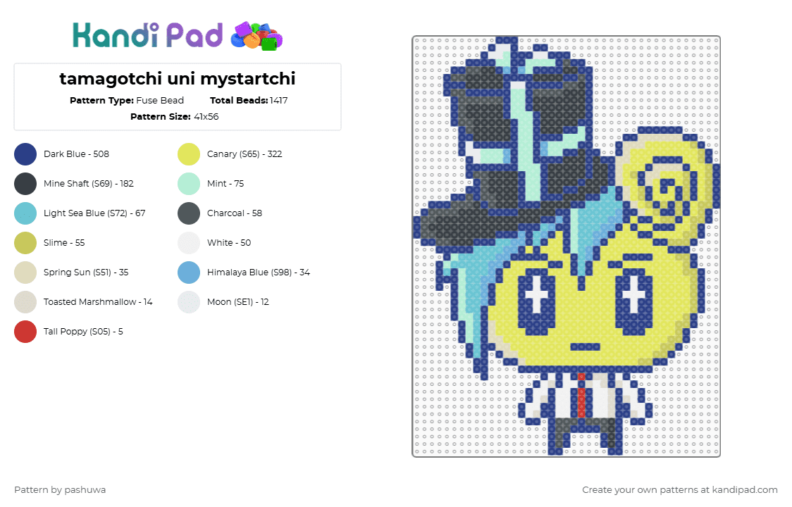 tamagotchi uni mystartchi - Fuse Bead Pattern by pashuwa on Kandi Pad - blue,yellow,light blue,tamagotchi,tamagotchiuni,mystartchi,gaming,pet