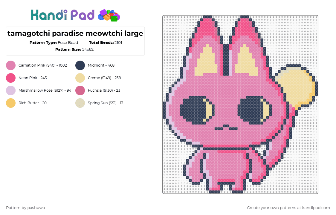 tamagotchi paradise meowtchi large - Fuse Bead Pattern by pashuwa on Kandi Pad - pink,tamagotchi,tamagotchiparadise,meowtchi,cat,kitty,gaming