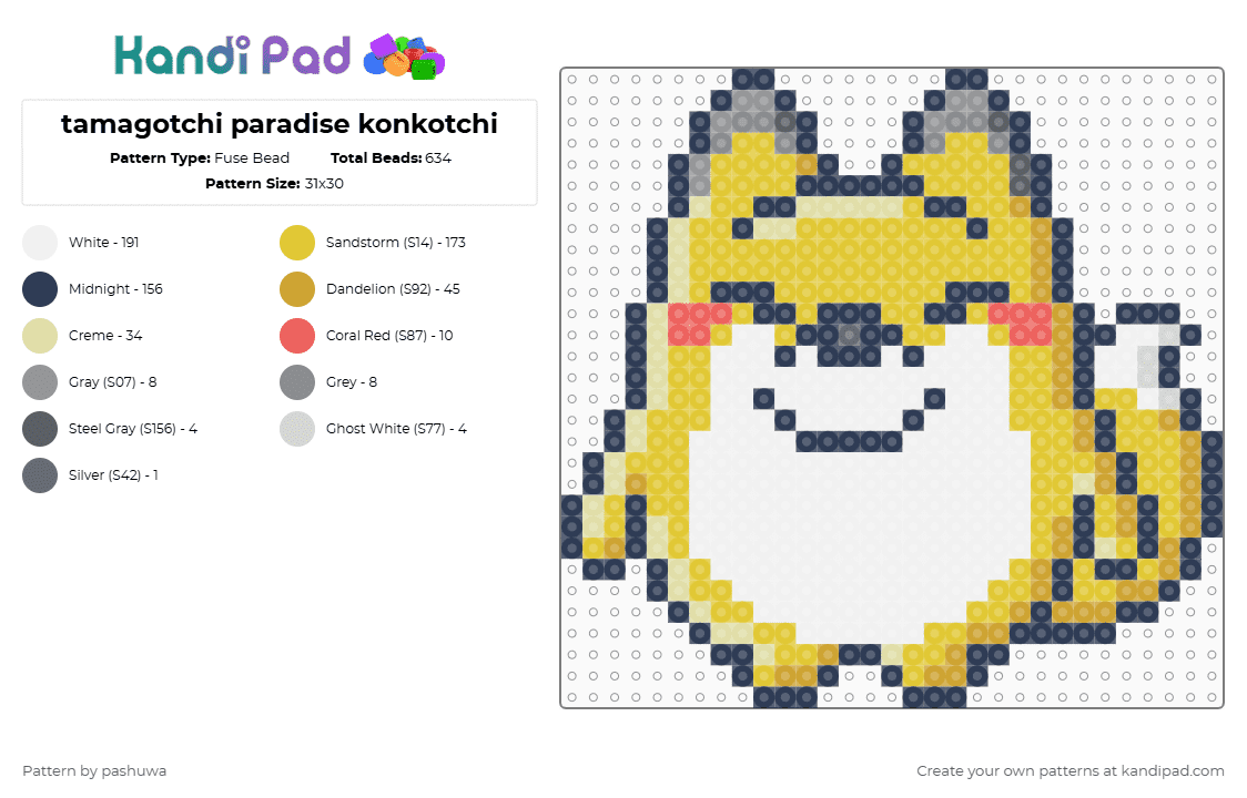 tamagotchi paradise konkotchi - Fuse Bead Pattern by pashuwa on Kandi Pad - purple,yellow,tamagotchi,kitsune,fox,gaming