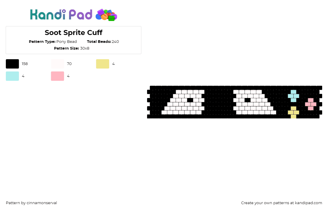 Soot Sprite Cuff - Pony Bead Pattern by cinnamonserval on Kandi Pad - soot sprite,spirited away,cuff,anime,studio ghibli,playful,whimsical,character,b