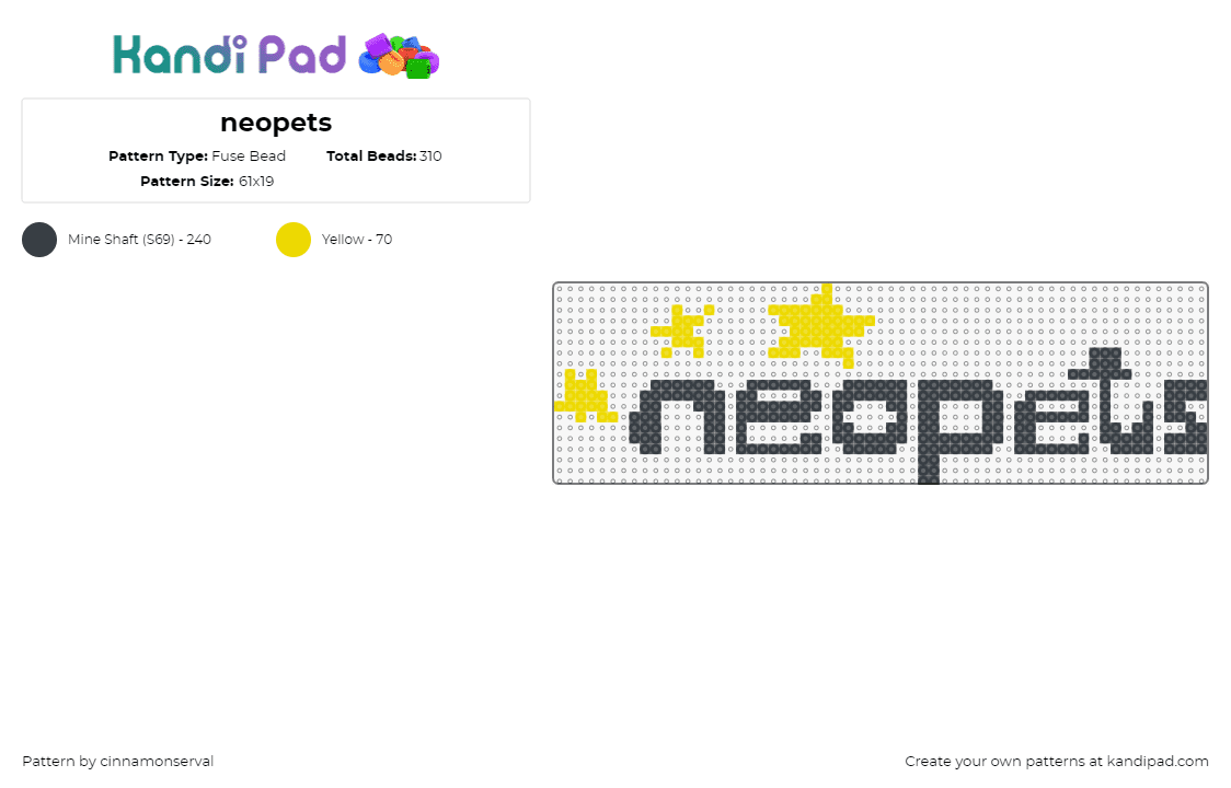 neopets - Fuse Bead Pattern by cinnamonserval on Kandi Pad - neopets,logo,retro,nostalgia,video game,black,yellow