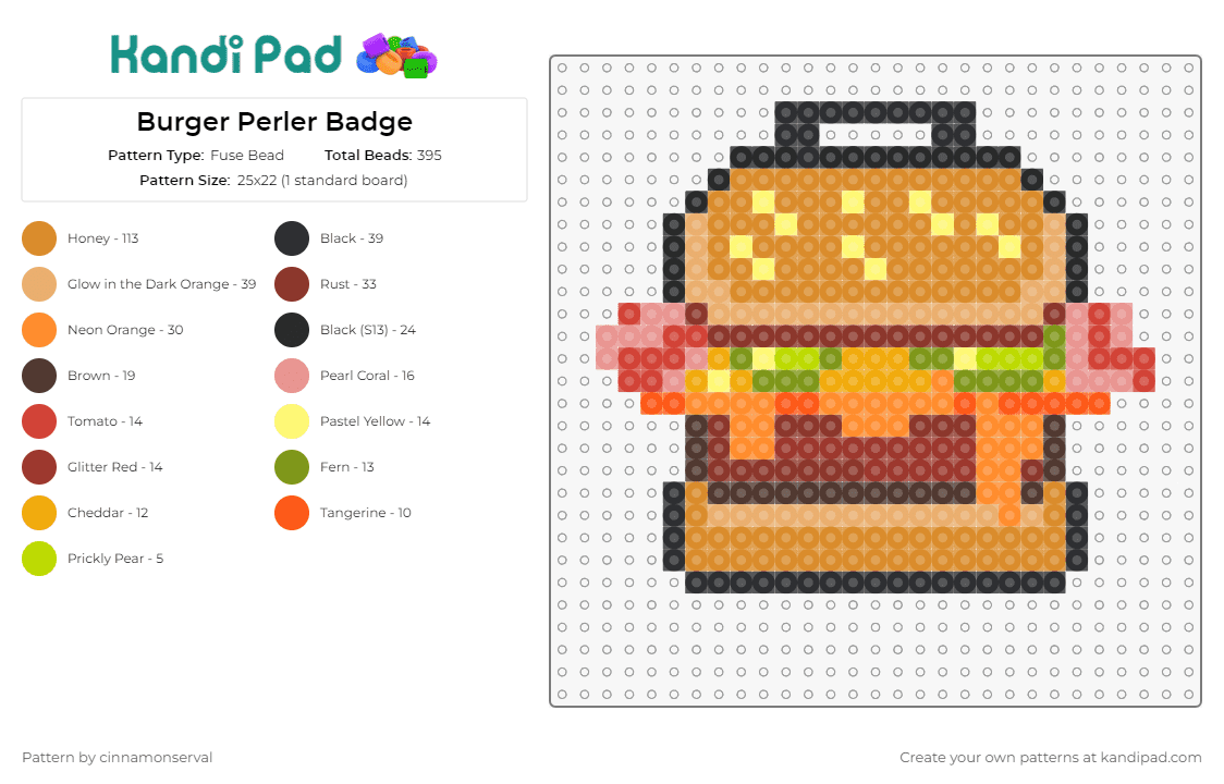 Burger Perler Badge - Fuse Bead Pattern by cinnamonserval on Kandi Pad - hamburger,food,badge,appetizing,cuisine,tasty,creative,fun