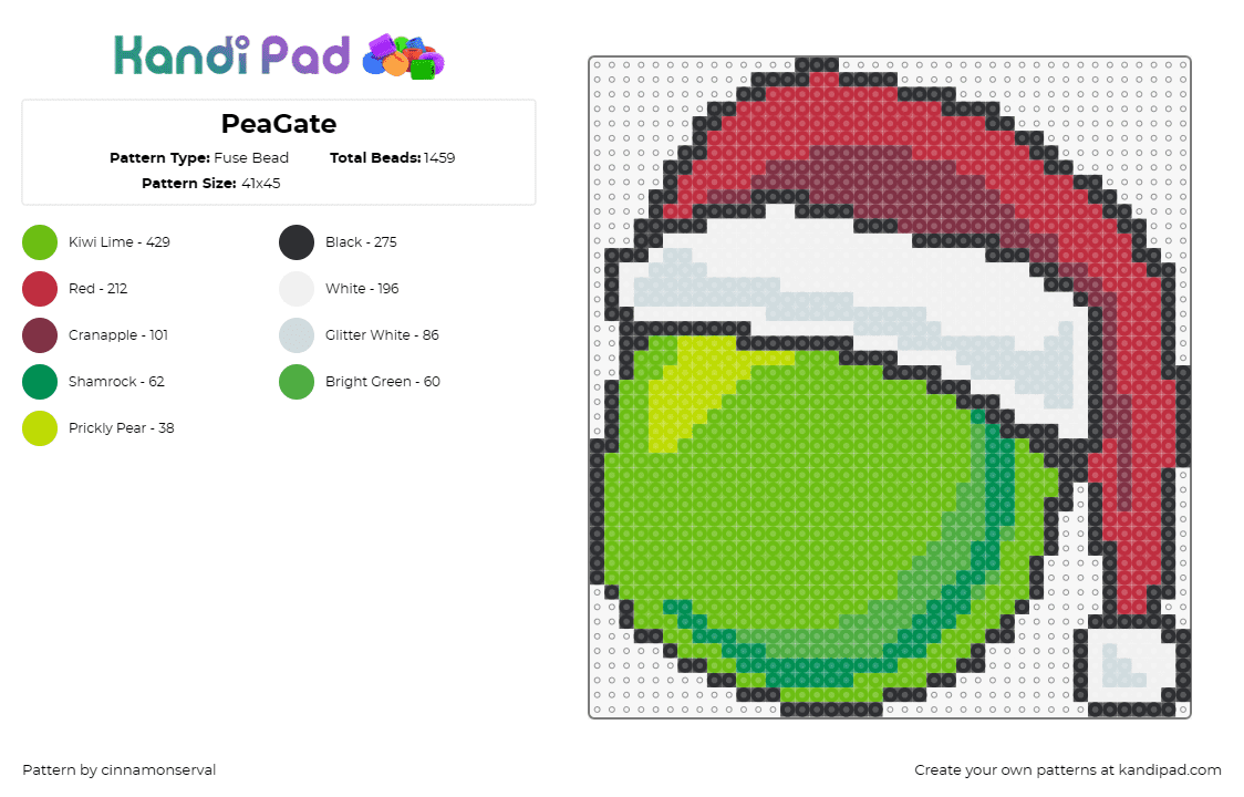 PeaGate - Fuse Bead Pattern by cinnamonserval on Kandi Pad - pea,food,santa hat,christmas,holiday,festive,playful,vibrant,seasonal,red,green,