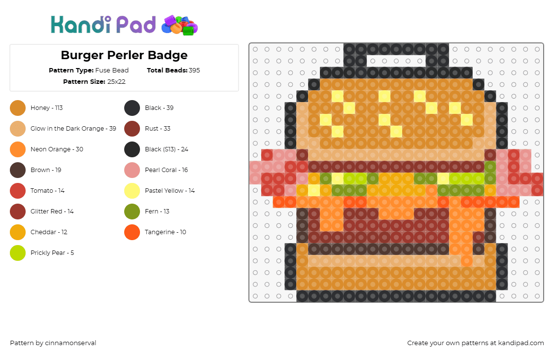 Burger Perler Badge - Fuse Bead Pattern by cinnamonserval on Kandi Pad - hamburger,food,badge,appetizing,cuisine,tasty