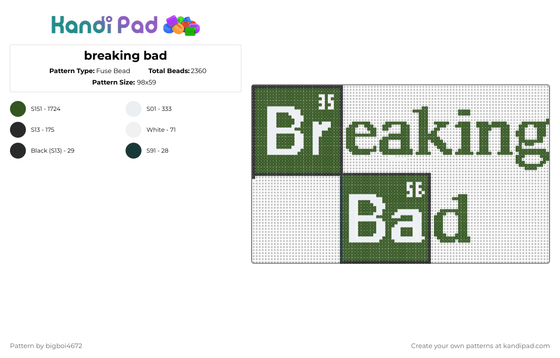 breaking bad - Fuse Bead Pattern by bigboi4672 on Kandi Pad - breaking bad,logo,tv show,drama,gold