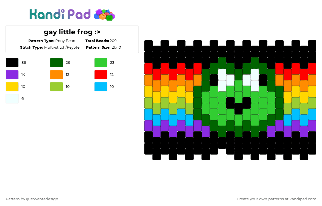 gay little frog :> - Pony Bead Pattern by ijustwantadesign on Kandi Pad - green,frog,gay,queer,vertical