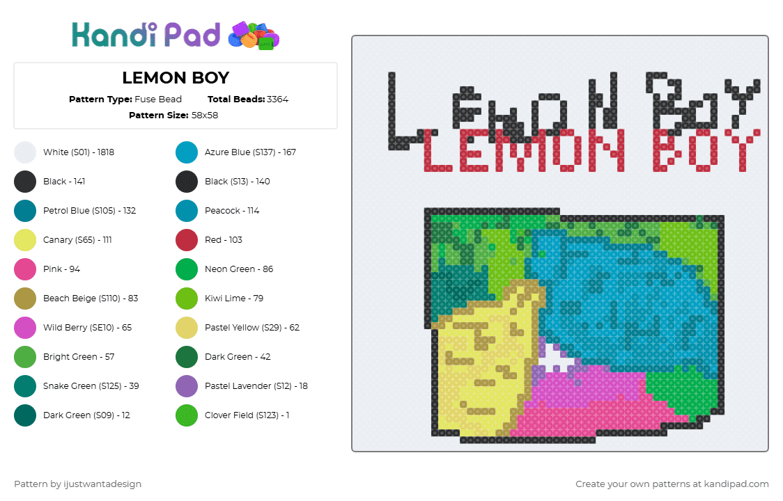LEMON BOY - Fuse Bead Pattern by ijustwantadesign on Kandi Pad - white,green,teal,yellow,colorful,lemon boy,cover,cavetown