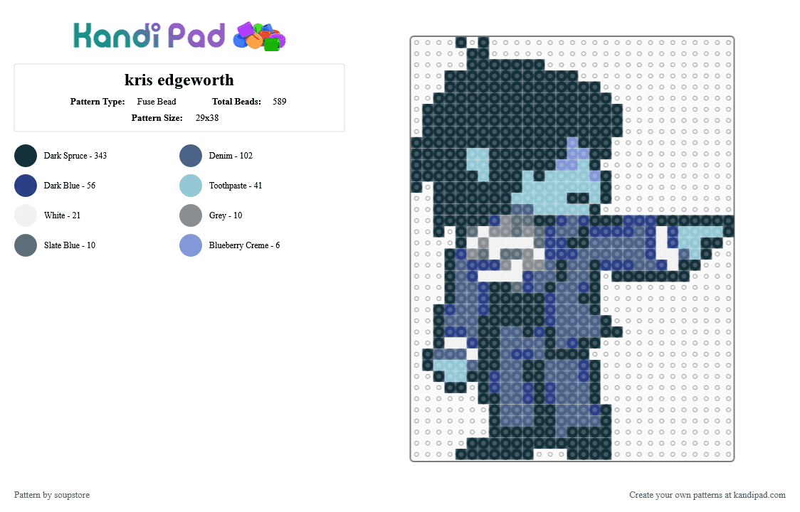 kris edgeworth - Fuse Bead Pattern by soupstore on Kandi Pad - black,blue,deltarune,deltarune chapter 5,kris,video game